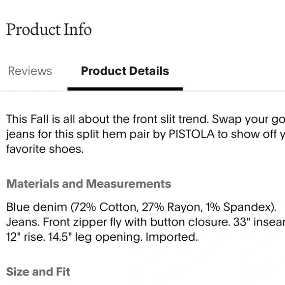 Pistola The Colleen split hem Jean 26 $170 - Picture 7 of 15